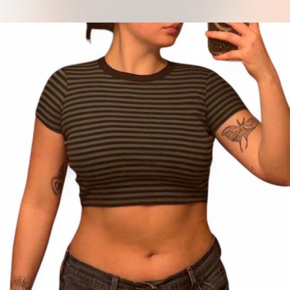 Striped Green and Blue Crop Top